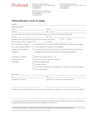 Demande pour mise en gage