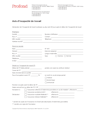 Avis d’incapacité de travail