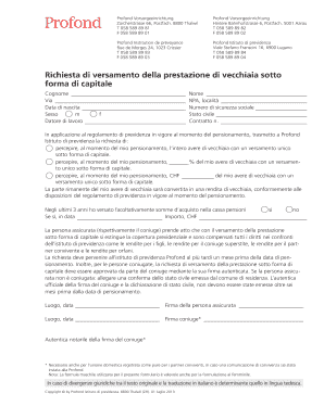 Richiesta di versamento della prestazione di vecchiaia sotto forma di capitale