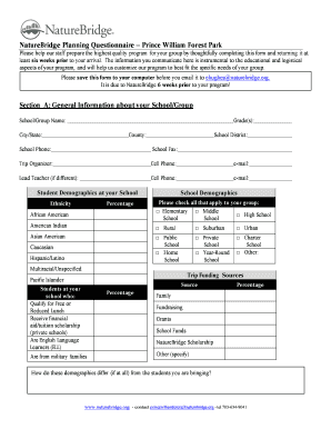 NatureBridge Planning Questionnaire