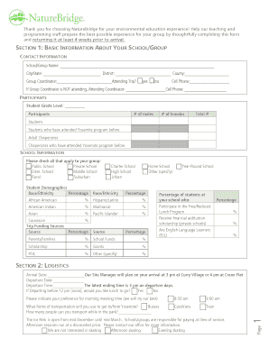 NatureBridge School Group Registration Form