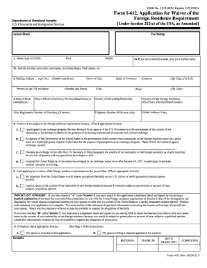 Form I-612 Application for Waiver of Foreign Residence Requirement