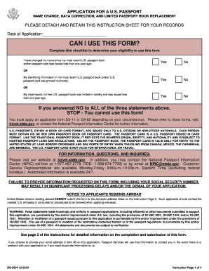 US Passport Name Change and Correction Form