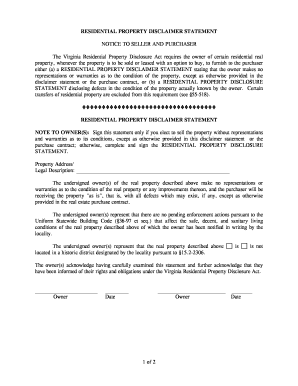 Virginia Residential Property Disclaimer Statement