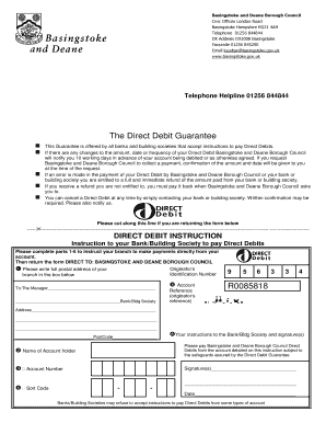 Basingstoke and Deane Borough Council Direct Debit Instruction