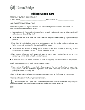 Hiking Group List Form