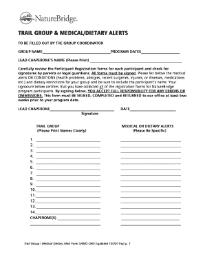 Trail Group Medical Dietary Alert Form