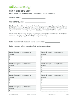 Tent Group List Form