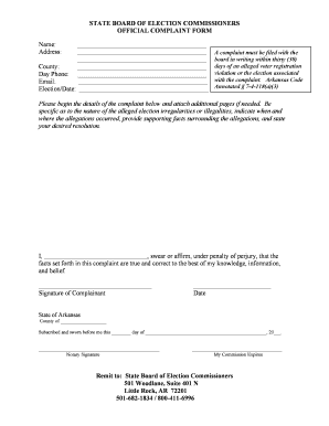 Arkansas Voter Registration Complaint Form