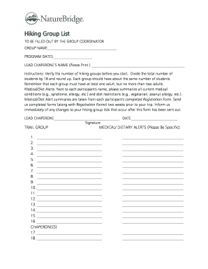 Hiking Group List Form
