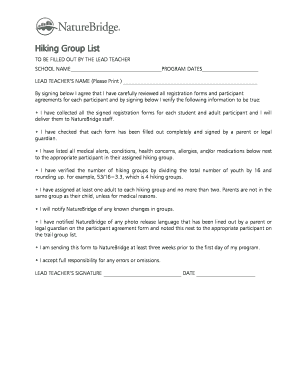 Hiking Group List Form