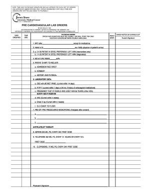 Cardiovascular Lab Order Form