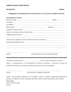 Permission for Medication at School