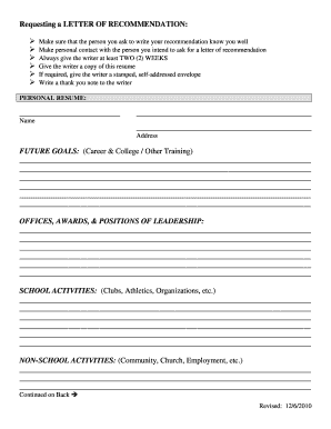 Letter of Recommendation Request Form