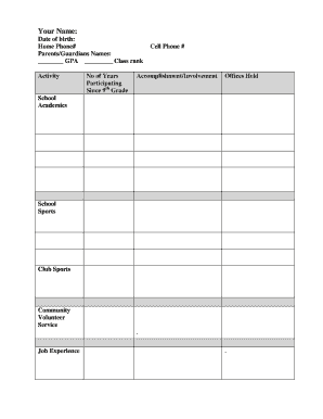 High School Student Application Form