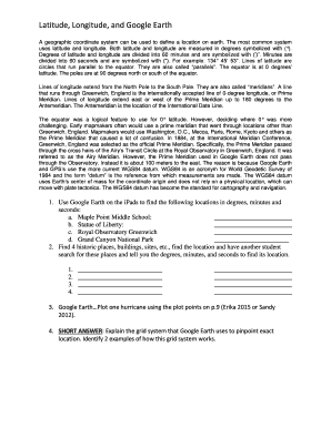 Geographic Coordinate System Worksheet