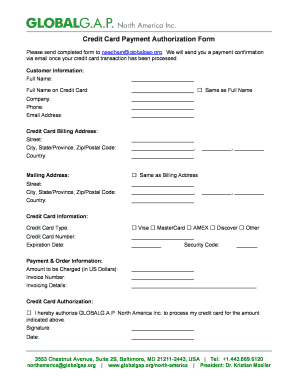 Credit Card Payment Authorization Form