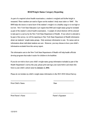 New York BMI Weight Status Exclusion Form