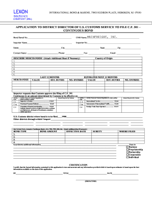 US Customs Continuous Bond Application
