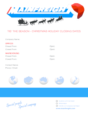 Christmas Holiday Closing Dates