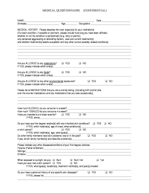Medical Questionnaire Form