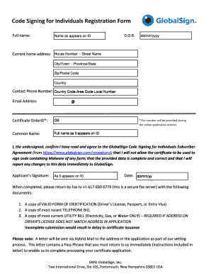 Code Signing for Individuals Registration Form