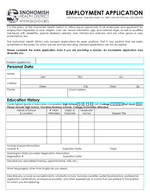 Snohomish Health District Employment Application