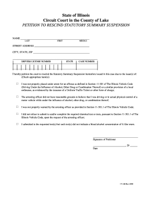 Petition to Rescind Statutory Summary Suspension