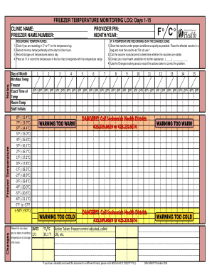 Freezer Temperature Monitoring Log