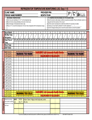 Refrigerator Temperature Monitoring Log