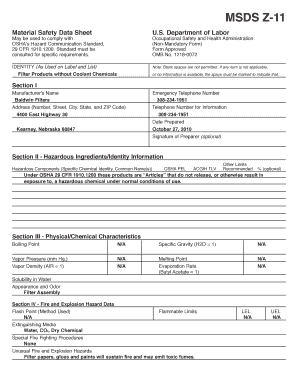 Material Safety Data Sheet (MSDS) Z-11