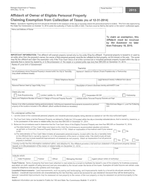 Michigan Personal Property Tax Exemption Affidavit
