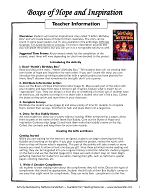 Boxes of Hope and Inspiration Activity
