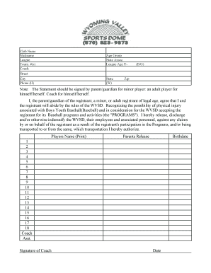 WVSD Baseball Registration Form