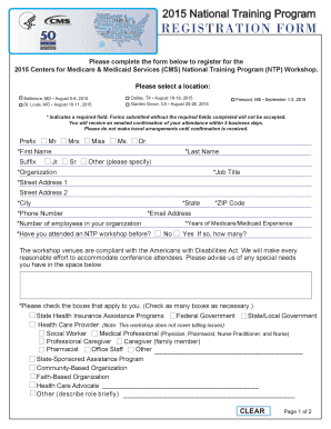 2015 CMS National Training Program Registration Form