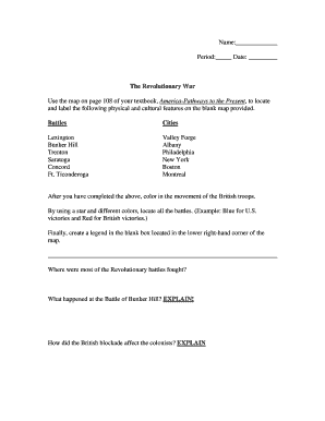 Revolutionary War Map Activity