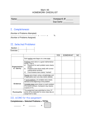Math 95 Homework Checklist