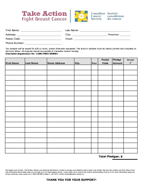 Canadian Cancer Society Postal Pledge Receipt