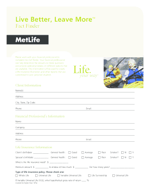 MetLife Life Insurance Fact Finder