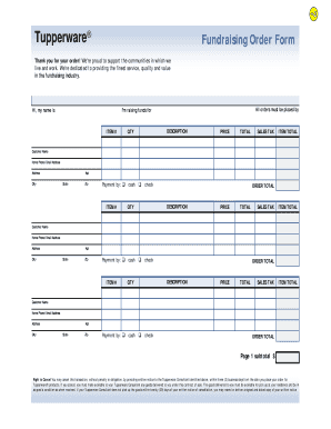 Tupperware Fundraising Order Form