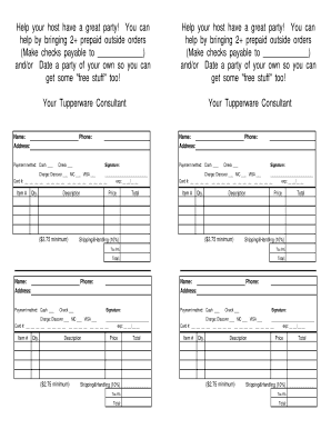 Tupperware Party Order Form