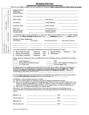 CBI Federal Credit Union Membership Application