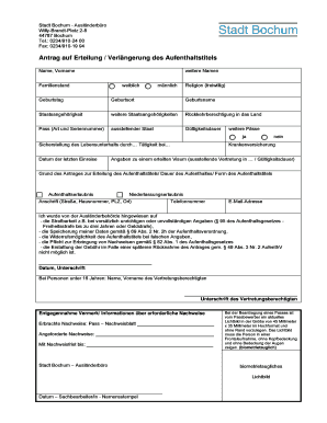 Antrag auf Erteilung / Verlängerung des Aufenthaltstitels