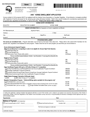 Arabian Horse Association Horse Enrollment Application