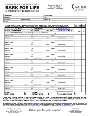 Canadian Cancer Society Donation Form