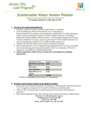 Sustainable Water Heater Rebate Application