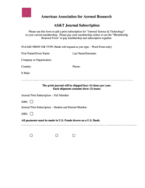 Aerosol Science & Technology Journal Subscription Form