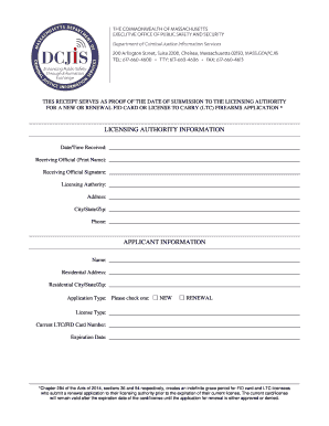 Firearms License Application Receipt
