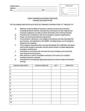 Yearly Hazardous Materials Employee Training Documentation