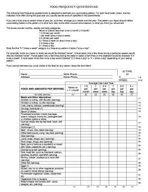 Food Frequency Questionnaire